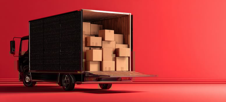 The delivery truck with open rear displaying stacked cardboard boxes. photo