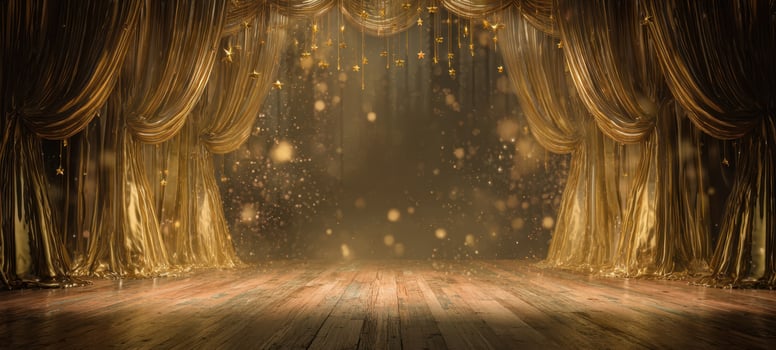 The Elegant Golden Curtains Creating a Dramatic Stage Atmosphere photo