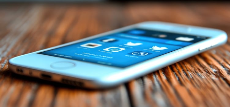 Smartphone on Wooden Surface Displaying Social Media Apps photo
