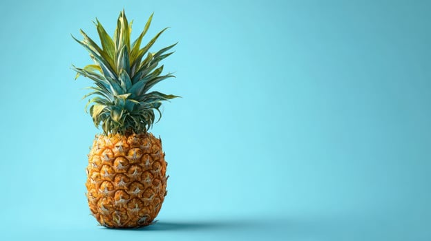 The vibrant pineapple standing against a light blue background. photo