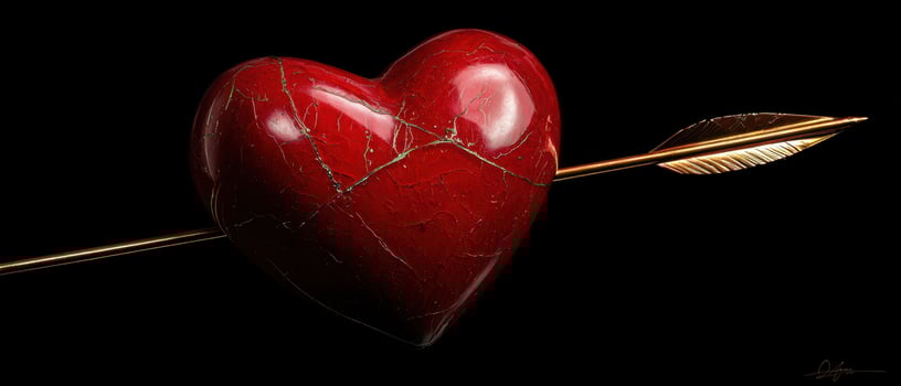 The Striking Heart Pierced by an Arrow on a Black Background photo