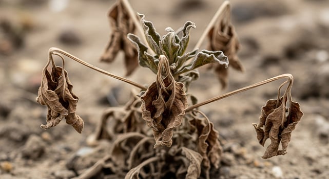 A plant with dried leaves in the desert photo