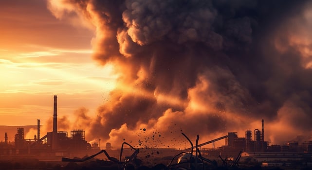 A large factory with smoke coming out of it photo