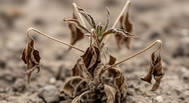 A plant with dried leaves in the middle of a field photo