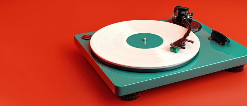 The Vintage Turntable Spinning Classic Vinyl on a Bold Background photo