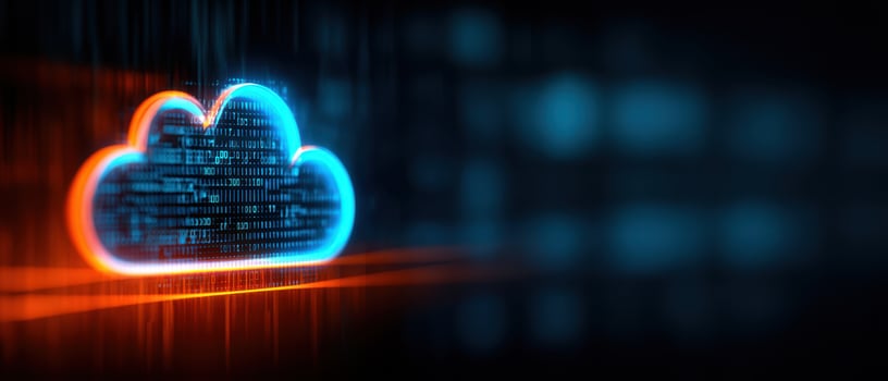The glowing cloud symbol representing data storage and digital connection in technology. photo