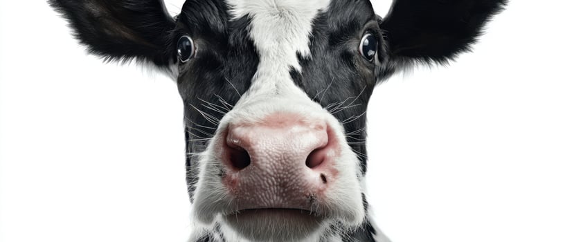 The adorable cow with a gentle expression against a white background. photo