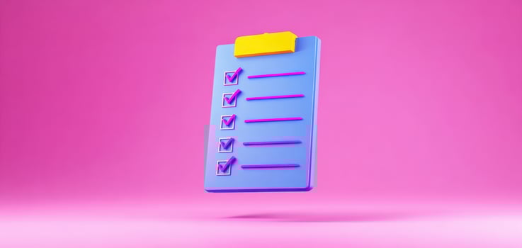 The colorful checklist clipboard floating against a vibrant pink background. photo