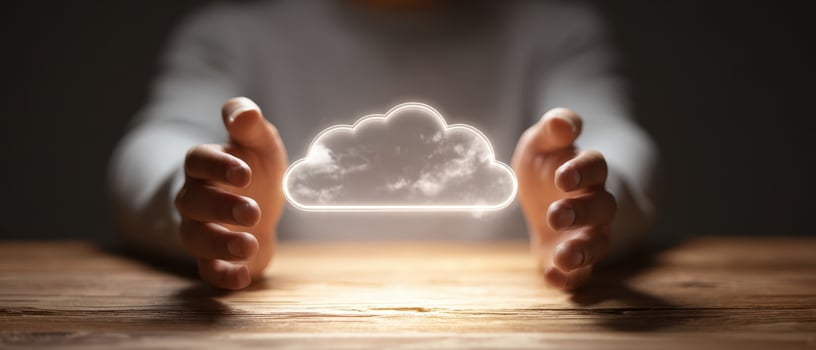 The hands holding a glowing cloud symbolizing digital technology and innovation. photo