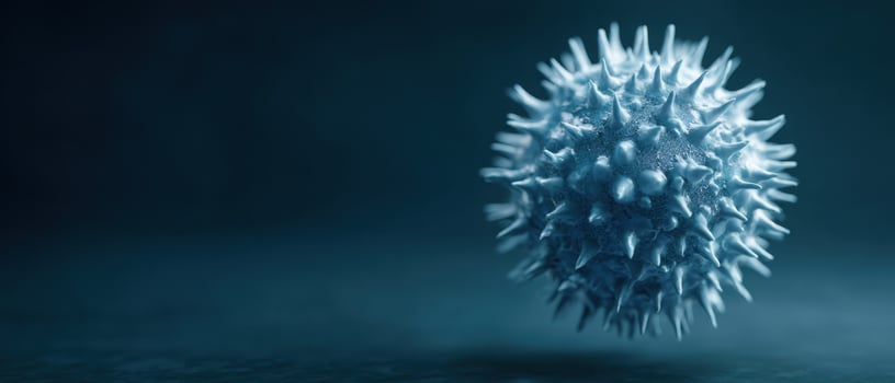 The microscopic structure of a virus illuminated in dark blue tones. photo