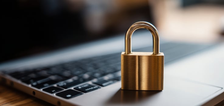 The padlock symbolizing security on a laptop for digital protection. photo