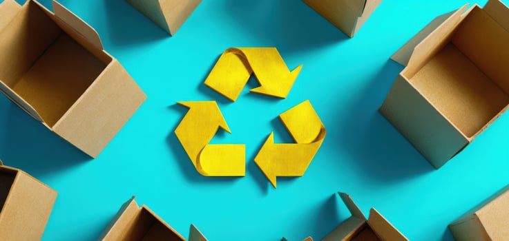 The recycling concept featuring cardboard boxes and a vibrant backdrop. photo