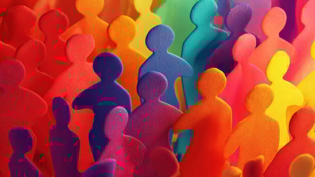The colorful figures representing unity and diversity in a vibrant community scene. photo