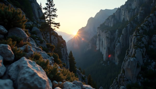 Majestic mountain range view with stunning sunrise captured in sierra landscape photo