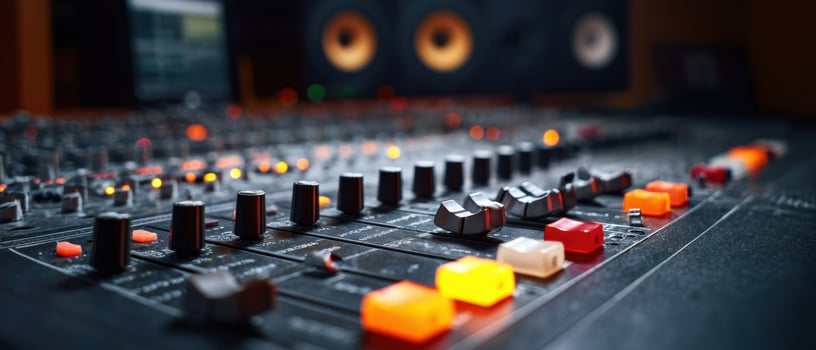 The Close-Up of a Professional Music Mixing Console in a Studio Environment photo