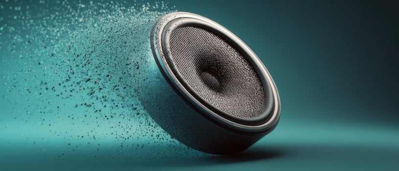 The dynamic speaker creating a soundwave explosion in a vibrant gradient backdrop. photo