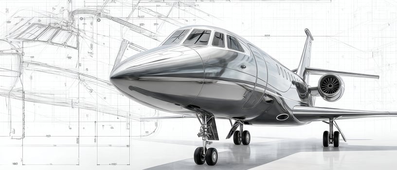The luxurious jet airplane with blueprint design and sleek, refined aerodynamics. photo