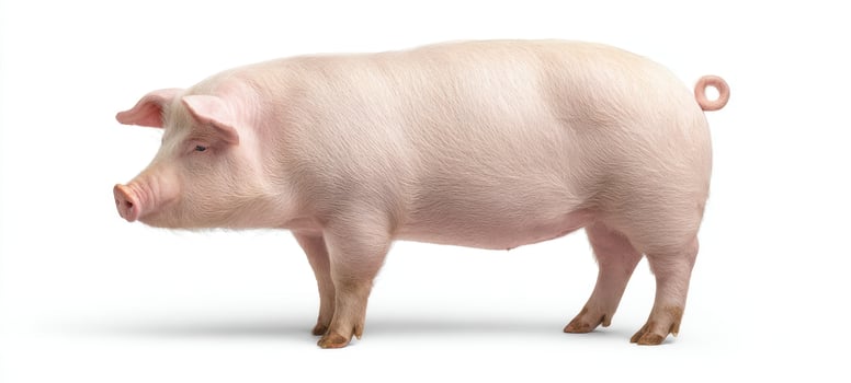 The adorable pink pig standing confidently in a studio environment. photo