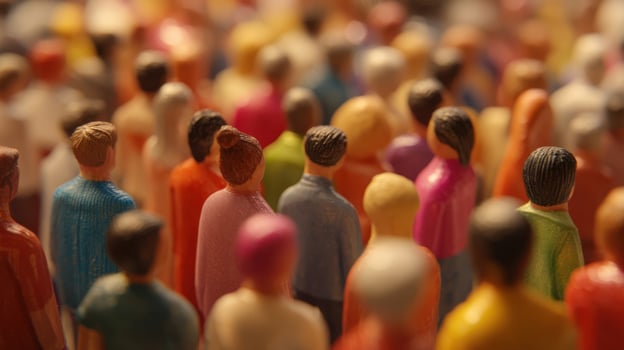 The miniature crowd of colorful figures representing community and diversity. photo