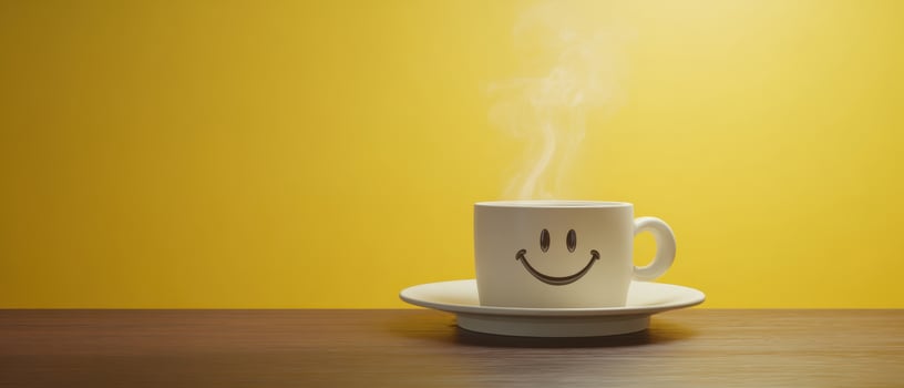 The cheerful coffee cup with a smiley face exuding warmth and happiness. photo