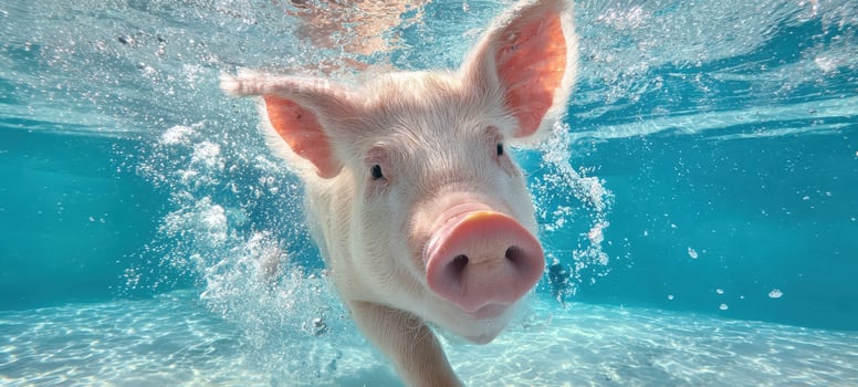 The Playful Pig Swimming Joyfully Underwater in Crystal Clear Water photo