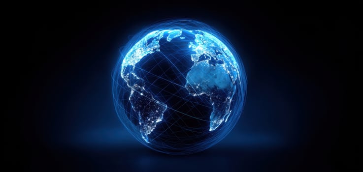 The glowing Earth illuminated by bright connections and digital networks. photo