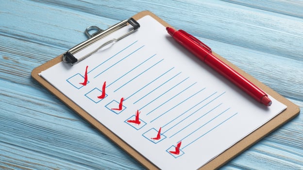 The checklist with red checkmarks on a clipboard for organized planning photo
