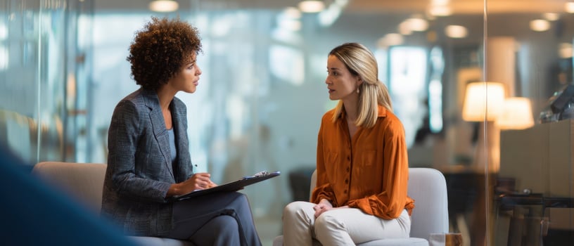 The professional women engaged in a collaborative counseling session in an office setting. photo