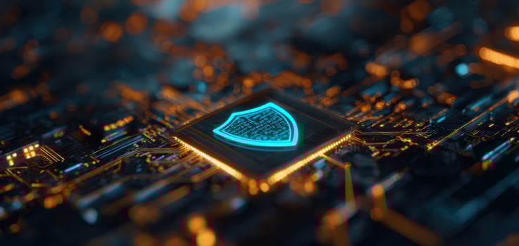The Microchip Shield Symbolizing Modern Cybersecurity and Digital Protection photo