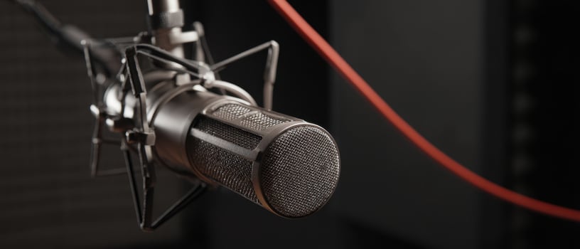 The professional microphone ready for recording in a sound studio environment photo