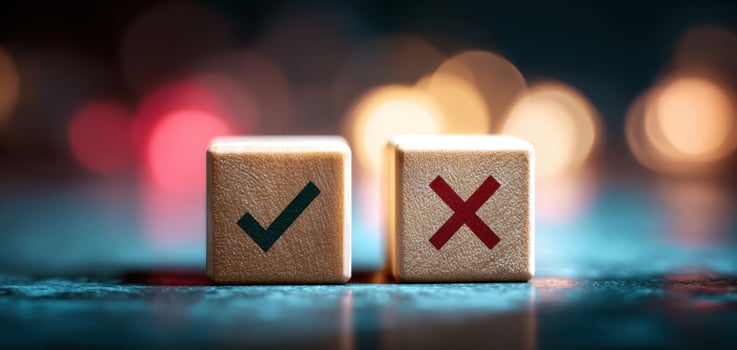 The checkmark and cross symbols representing decision-making and choices in life. photo
