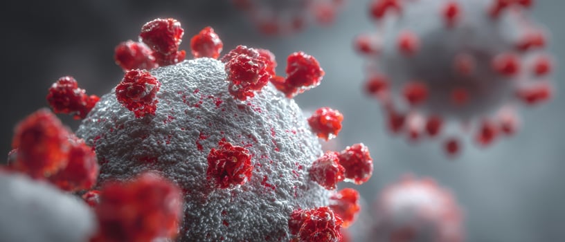 The detailed close-up of a COVID-19 virus particle illustrating its structure and features. photo