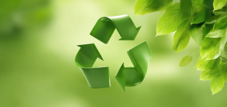 The Green Recycling Symbol Surrounded by Lush Nature and Vibrant Leaves photo