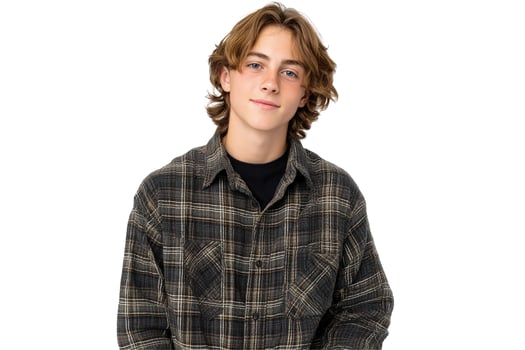 Young person portrait casual checkered shirt against white background photo