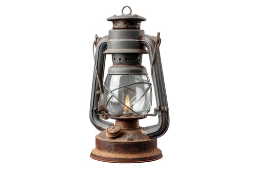 Vintage oil lamp with rust texture isolated on white background photo