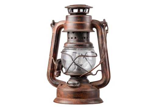 Vintage bronze lantern with glass enclosure on white background photo