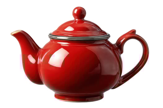 Vibrant red teapot on white background kitchenware beverage still life photo