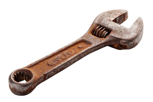 Rusty adjustable wrench tool isolated on white repair and maintenance photo