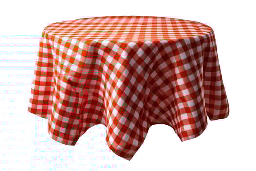 Red and white checkered tablecloth on round table fabric still life photo