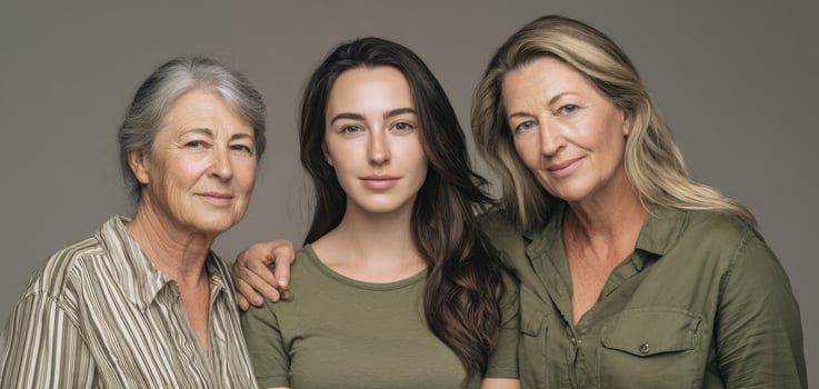 The bond between three generations of women in a warm portrait. photo