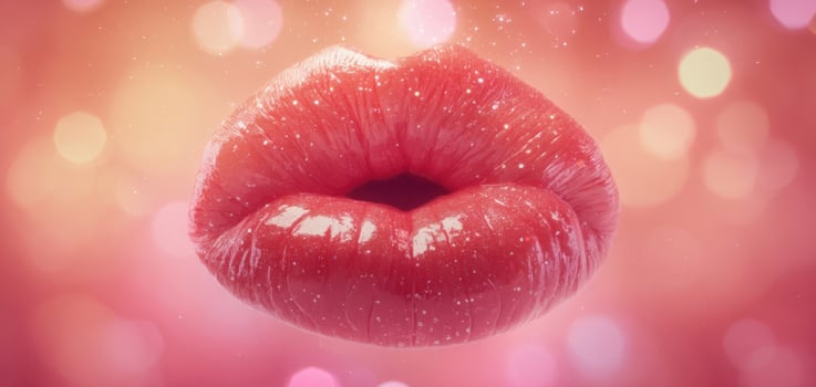 The Glossy Lips Surrounded by Sparkling Bokeh Background in Romantic Vibes photo