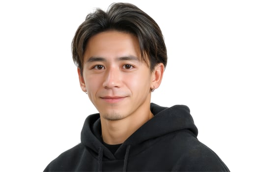 Portrait of young man in hoodie on white background studio shot photo