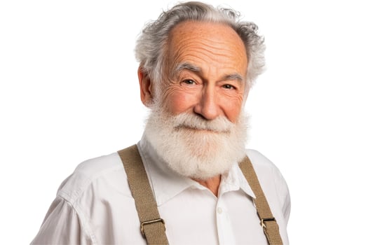 Portrait of mature man with beard wearing suspenders photo