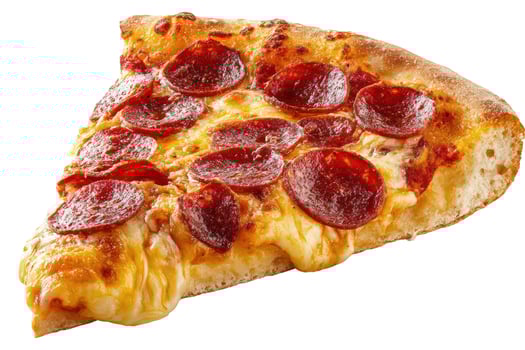 Pepperoni pizza slice close up on white background studio shot photo