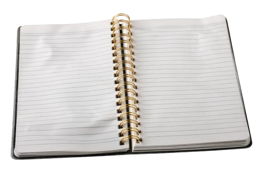 Open spiral notebook with lined paper for writing and design photo