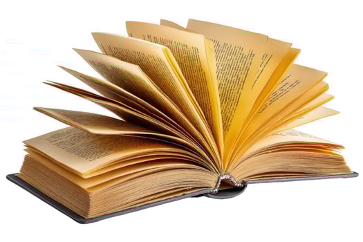 Open book with aged pages on white background for education and literature concepts photo
