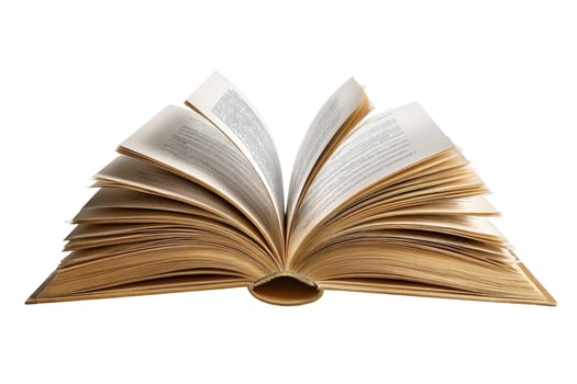 Open book with blank pages on white background for education and storytelling photo