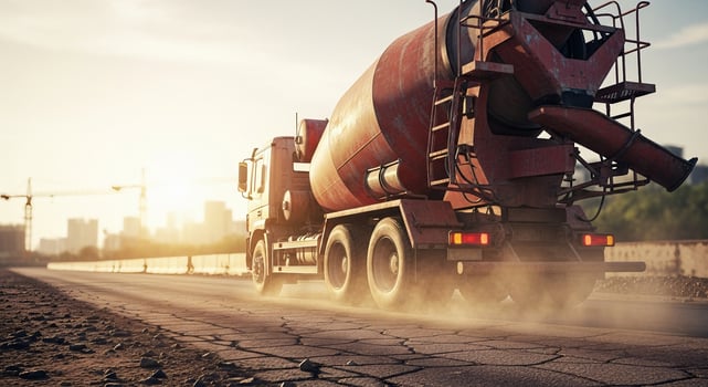 Concrete mixer truck on the road photo