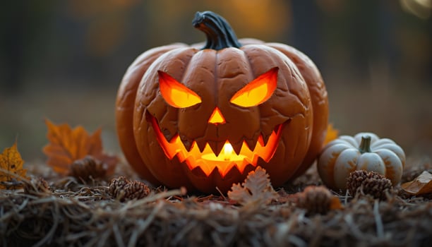 A halloween pumpkin with a scary face photo