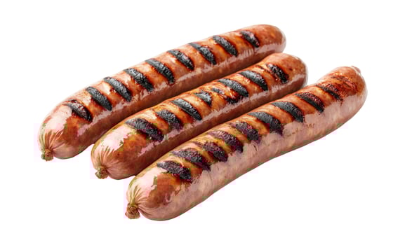 Grilled sausage isolated on white background gourmet meat photo